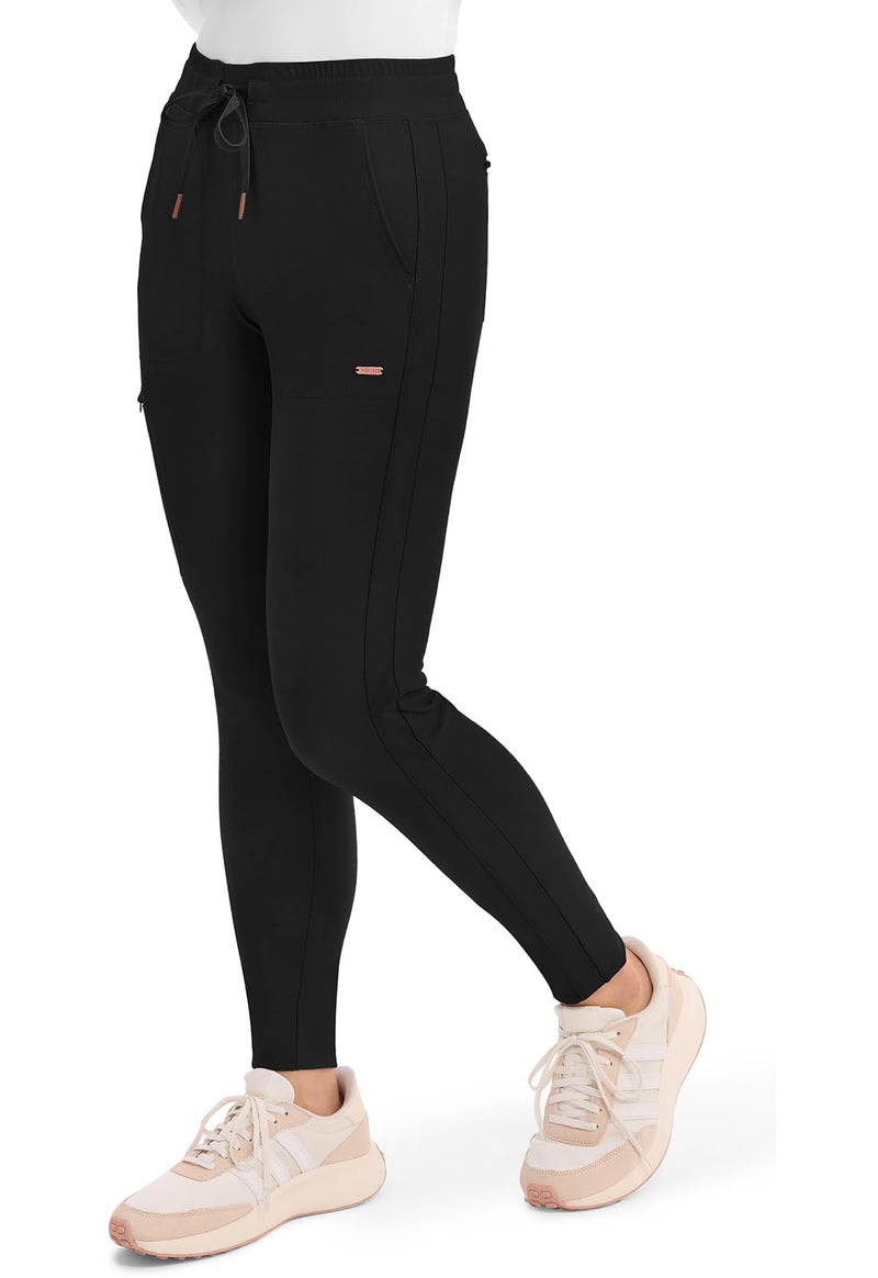 Cherokee Womens Mid Rise Tapered Leg Drawstring Scrub Pants 5 Pocket 360 Stretch Moisture Wicking Easy Care - CK095 Small Black