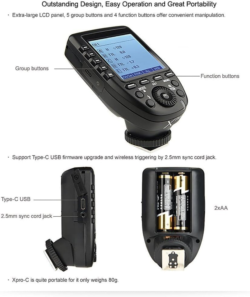 Godox Xpro-F for Fuji Fujifilm TTL Wireless Flash Trigger, 1/8000s HSS, TTL-Convert-Manual Function, Large Screen, 5 Dedicated Group Buttons, 11 Customizable Functions with Cleaning Cloth