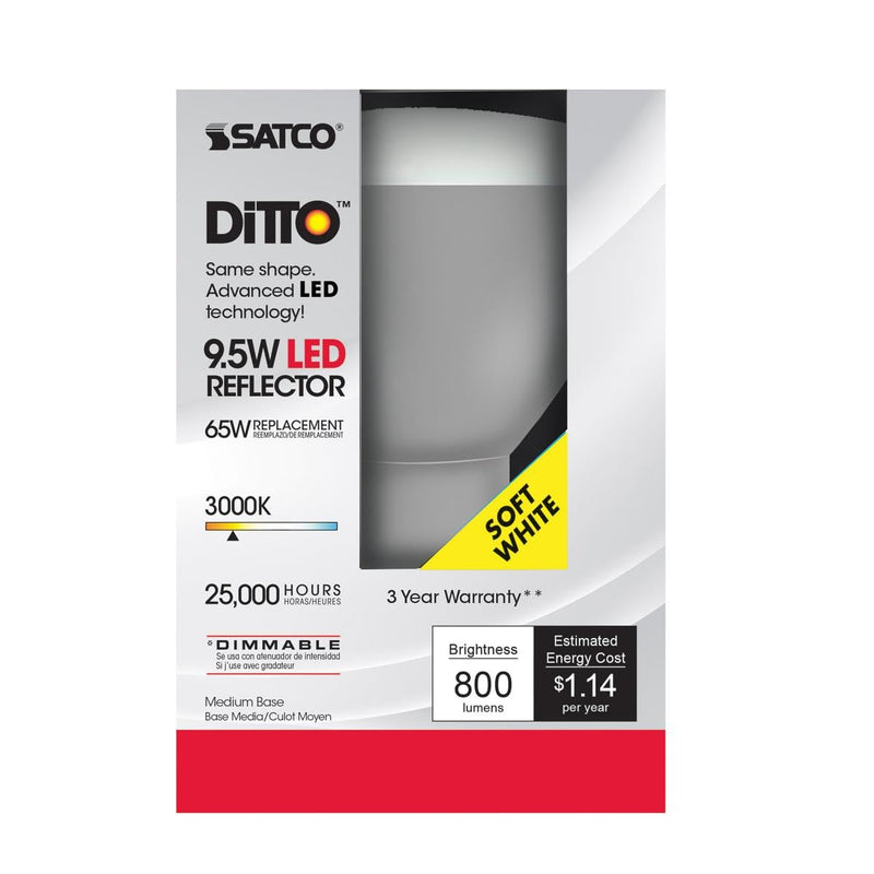 Satco S9621-9.5 Watt BR30 LED Reflector Soft White Light Bulbs - 105 Degree Beam Angle - 3000K - E26 Medium Base - 120 Volt - Dimmable - 750 Lumens - 6 Pack