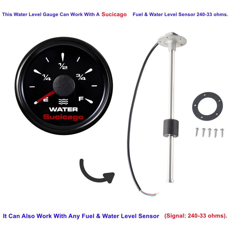 52mm Water Tank Level Gauge RV Water Level Gauge Universal Marine for Boat Truck 0-190ohm 240-33ohm 240-30ohm 0-180ohm 10-180ohm 2"(E-1/2-F) All Black All Black(Universal Water Tank Gauge) All Black(Universal Water Tank Gauge)