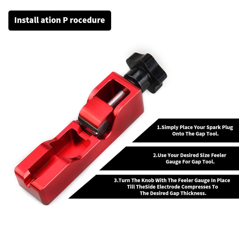 Universal Spark Plug Gap Tool Compatible with Most 10mm 12mm 14mm 16mm Spark Plugs Red - 1 Set with Feeler Gauge