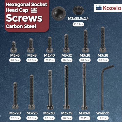 440pcs Socket Head Cap Screws Bolts Nuts Kit M3 6-40mm Alloy Steel M3x6/8/10/12/16/18/20/25/30/35/40mm 440