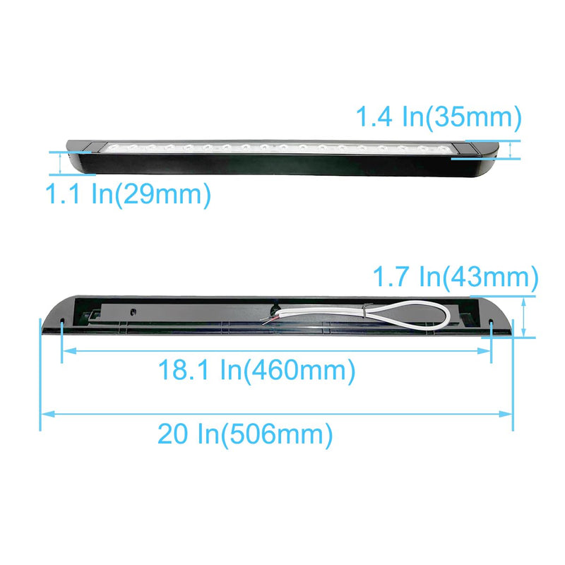 20 Inch RV LED Awning Porch Light Fixture, Down Angle Flood Beam Exterior Lights 6000K Cool White Low Current Draw 12V/24V DC, Plastic Housing Black Finish, for Camper Truck Trailer, 2 Pack 20 Inch Black Finish