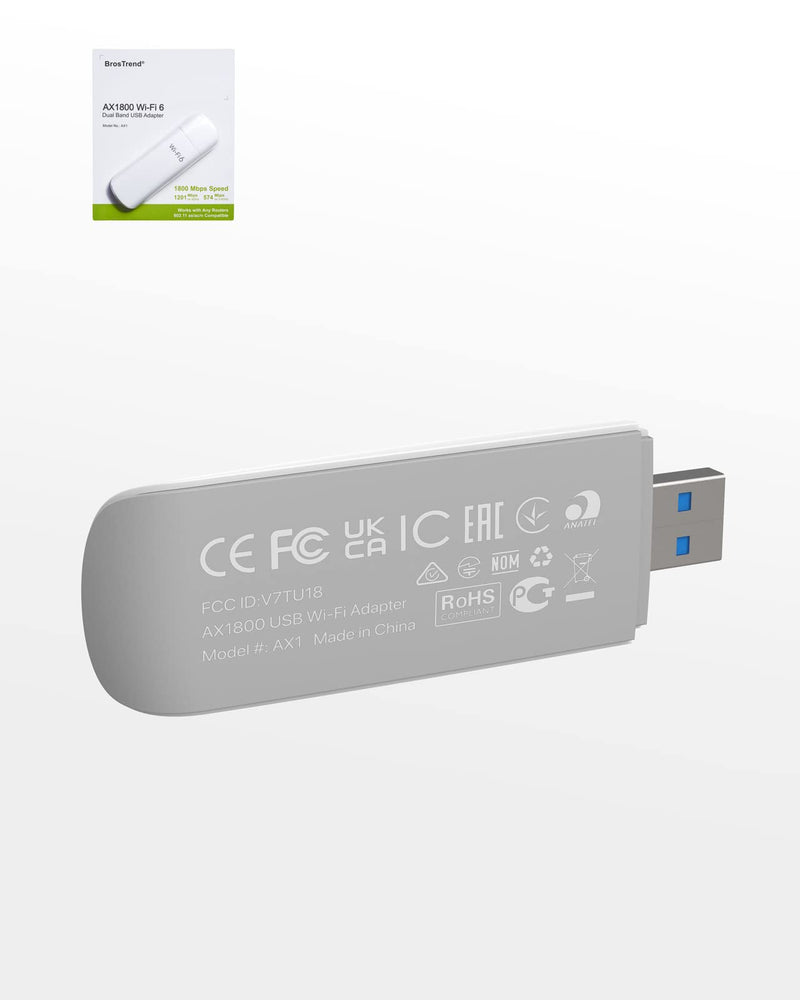 BrosTrend WiFi 6 AX1800Mbps USB WiFi Adapter Dual Band Wi-Fi Dongle 5GHz 1201Mbps + 2.4GHz 574Mbps USB3.0 Wireless Network Adapter Wi-Fi USB Receiver for PC Laptop Desktop Supports Windows 11/10 ONLY