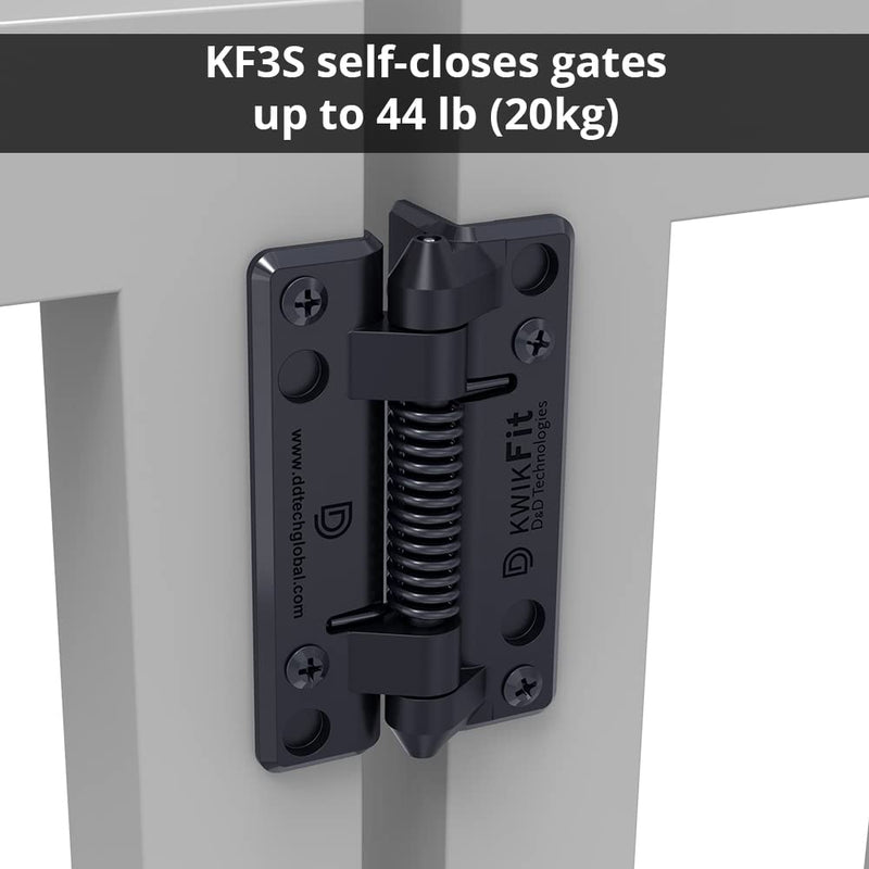 D&D Technologies KF3SPS KwikFit Polymer General Purpose Gate Hinge, for Self-Closing Gates up to 44 Pounds, Black, for Any Square Gate Frame and Post, 2 Count