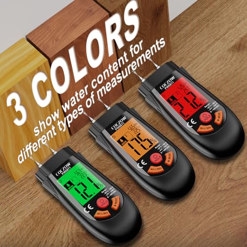 Wood Moisture Meter with Temperature and Humidity Measurement – Ideal for Quickly Measuring Moisture Content in logs, Paper, Plywood, Plaster Walls, Floor coverings, and Other Materials. Black Red