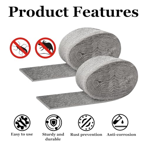 Steel Wool Mice Control-3 Pack 2.75in x 13ft & 1 Pack Wire Mesh 5in x 15ft