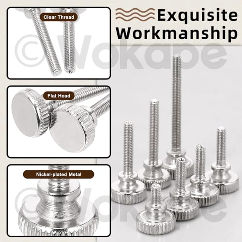 42Pcs M3 Knurled Thumb Screw Assortment Kit, M3*6/8/10/12/16/20/30MM Nickel Plated Iron Knurled Thumbscrew Flat Knurled Head Fully Threaded Bolts Fastener with Shoulder Grip Knobs Fasteners