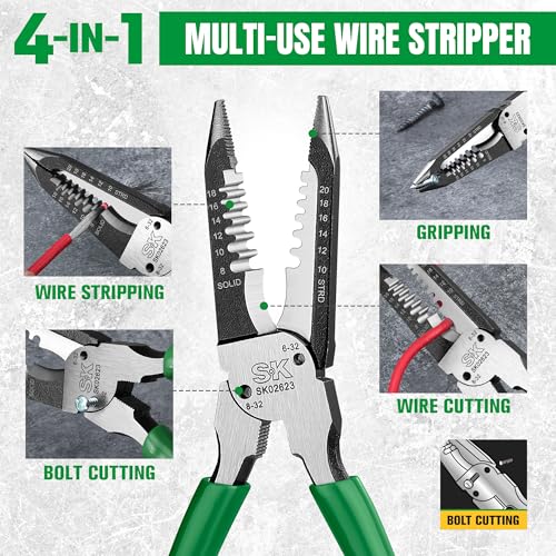 SK 8-Inch Multi-Use Wire Stripper, 4 in 1 Wire Stripping Tool