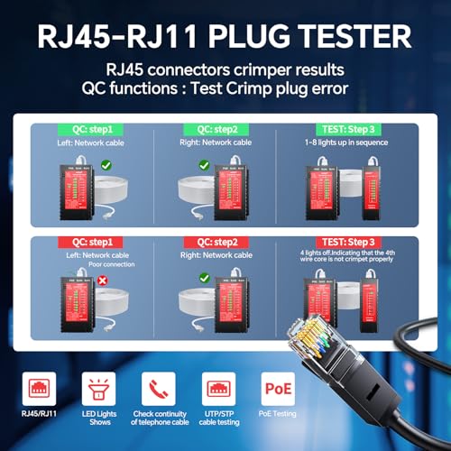 NOYAFA NF-468S Network Cable Tester, RJ12 RJ11 RJ45 Ethernet Cable Tester NF-468S+Tester Only