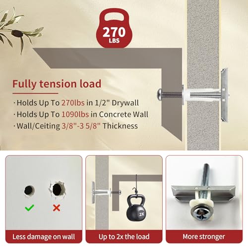 12PCS Heavy Duty Drywall Anchors with Bolts for 1/4"-20, 270+ lbs Hollow Wall Anchors for TV Mounting Kit,Drywall Toggle Bolt - Zinc Plated, Easy Install 12