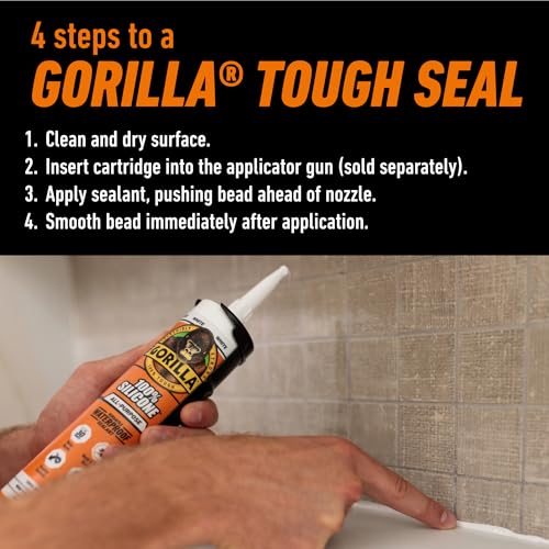 Gorilla 100% Silicone Sealant Caulk, White, 10 oz Cartridge, 2-Pack 10oz Cartridge