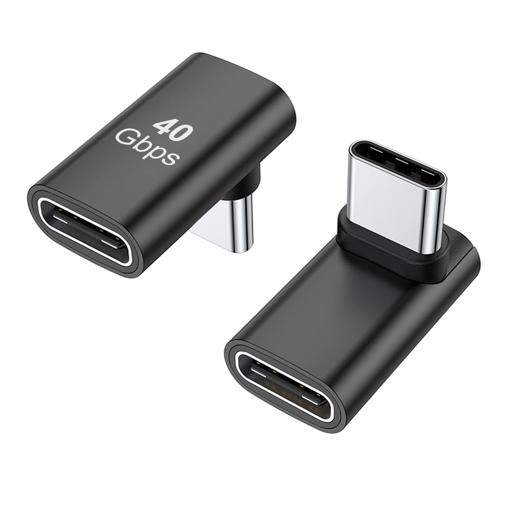 AreMe 90 Degree USB-C Male to Female Adapter, 2 Pack Right Angle 100W Type-C Adapter Extender for Steam Deck, ROG Ally, Switch, Notebook Computers, Tablet and Mobile Phones (Black) Black