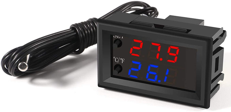 UMLIFE 5PCS 12V Electronic Temperature Controller Programmable -50 to 110 Degree Celsius Heating/Cooling Thermostat Control Switch Module NTC Waterproof Sensor Probe Dual Color LED Display Monitor