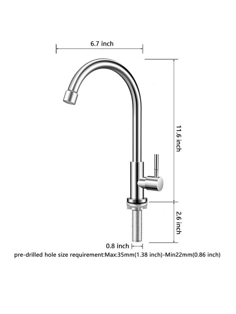 Brushed Nickel Cold Water Faucet Only,Single Handle Single Hole SUS304 Stainless Steel Cold Water Faucet for Kitchen.Outdoor(Stainless Steel nut, Longer Threaded Rod) Upgraded