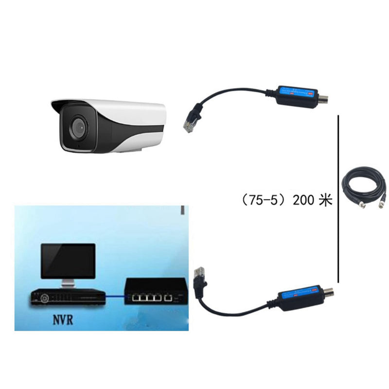 Network Coaxial Transmitter, 1Pair 10/100Mbps Passive IP 1CH Ethernet Over Coax Receiver Extender for IP NVR Camera