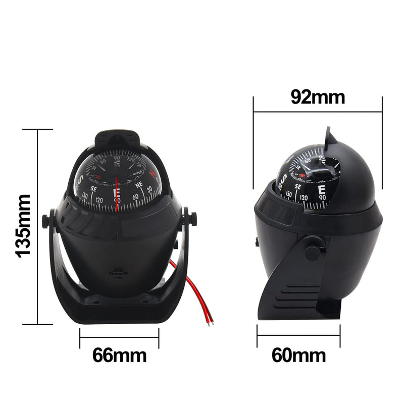 Marine Compass for Boat LED Light Navigation Pivoting Electronic Automotive High Precision Compass for Sailing Boat Car Truck Black