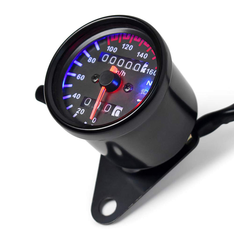 0021 KM/H Diameter 2.56 Inches Mechanical Motorcycle Speedometer Dual Odometer Gauge with Led Backlight Neutral Headlight Turn Signal Indicator Stainless 12V Black