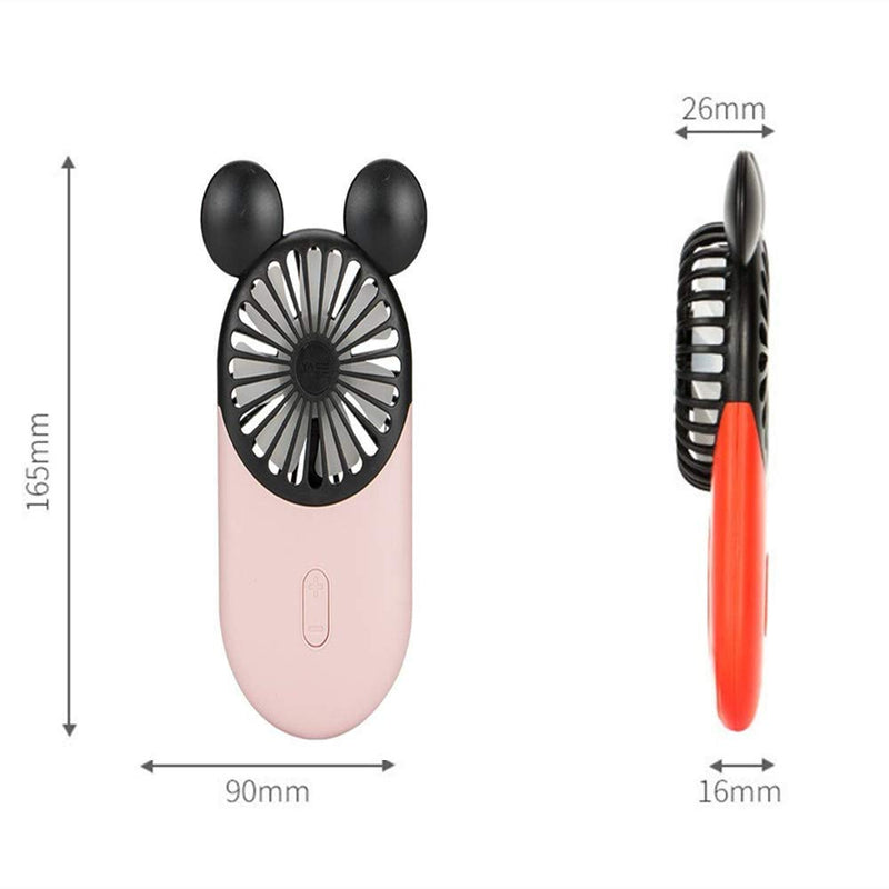 Cute Personal Mini Fan, Handheld & Portable USB Rechargeable Fan with Beautiful LED Light, 3 Adjustable Speeds, Portable Holder, for Indoor Or Outdoor Activities, Cute Mouse (Pink) Pink