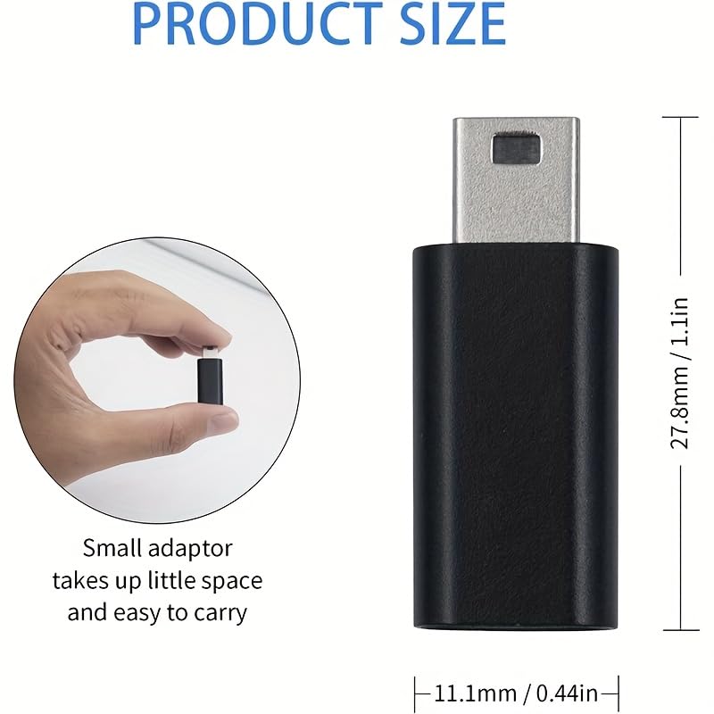 USB-C to Mini USB Adapter, Type-C Female to Mini USB Male, Supports Charge & Data Sync, Compatible with Digital Camera, GPS, Dash Cam, MP3 Player
