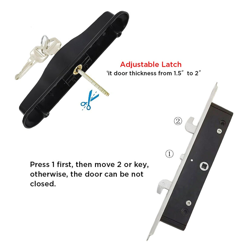Sliding Patio Door Handle with Mortise Lock and Keys, Key Cylinder and Keeper, 4-15/16" Hole Spacing, Reversible Design(Non-Handed), 4 15/16 Glass Door Replacement Handle Lock, Need to Drill (Black) Black