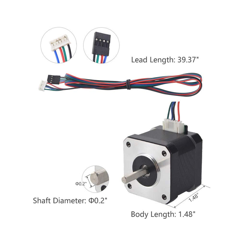 3 PCS Nema 17 Stepper Motor Full D-Cut Shaft 62oz-in 1.7A Bipolar 38mm 1.8deg 4-Lead for 3D Printer CNC 3
