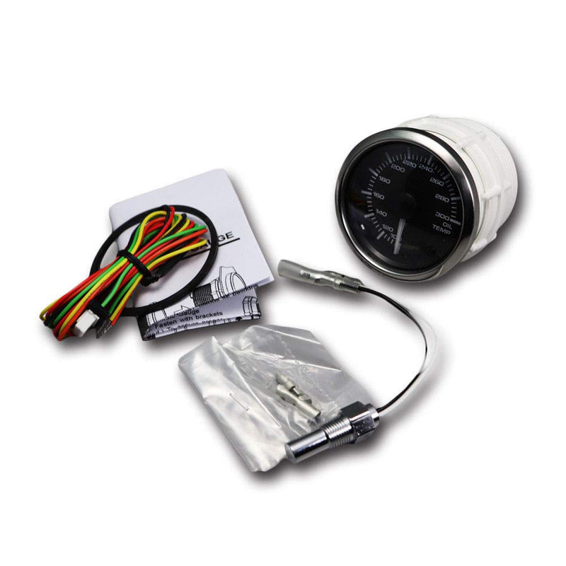 MOTOR METER RACING MGS Series 52mm 2-1/16" Electrical Oil Temperature Gauge 100~300 °F Black Dial White & Amber LED Backlit Waterproof