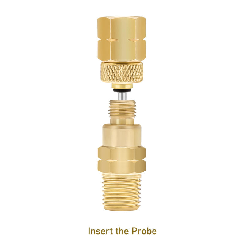 Brass Gauge Adaptor 1/4 NPT Female,2-1/2 OAL x 1-2/5" x 1/8" Probe with Stainless Steel Sheath,Pressure Gauge Fitting kit BRASS