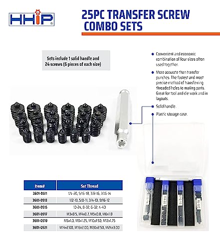 HHIP 3601-0519 25 Piece M6 x 1, M8 x 1.25, M10 x 1.5, M12 x 1.75 Transfer Screw Set 25 Piece Set (M6, 8, 10, 12)