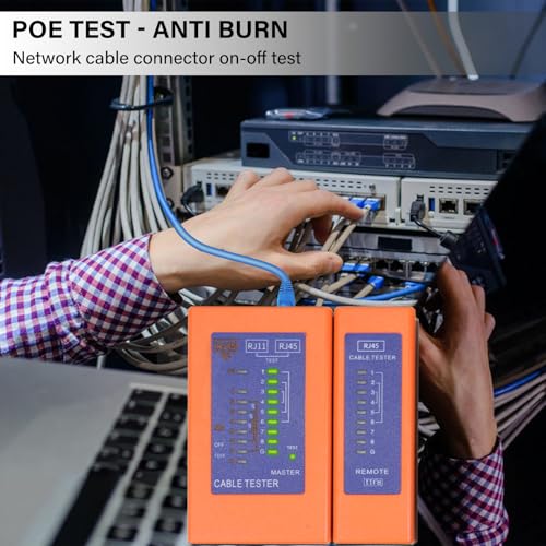 Network Cable Tester Ethernet Continuity Tester POE/RJ45/RJ11/RJ12/CAT5/CAT6 Network Testing Tools 220V Burn Protection (Battery Included) CT30