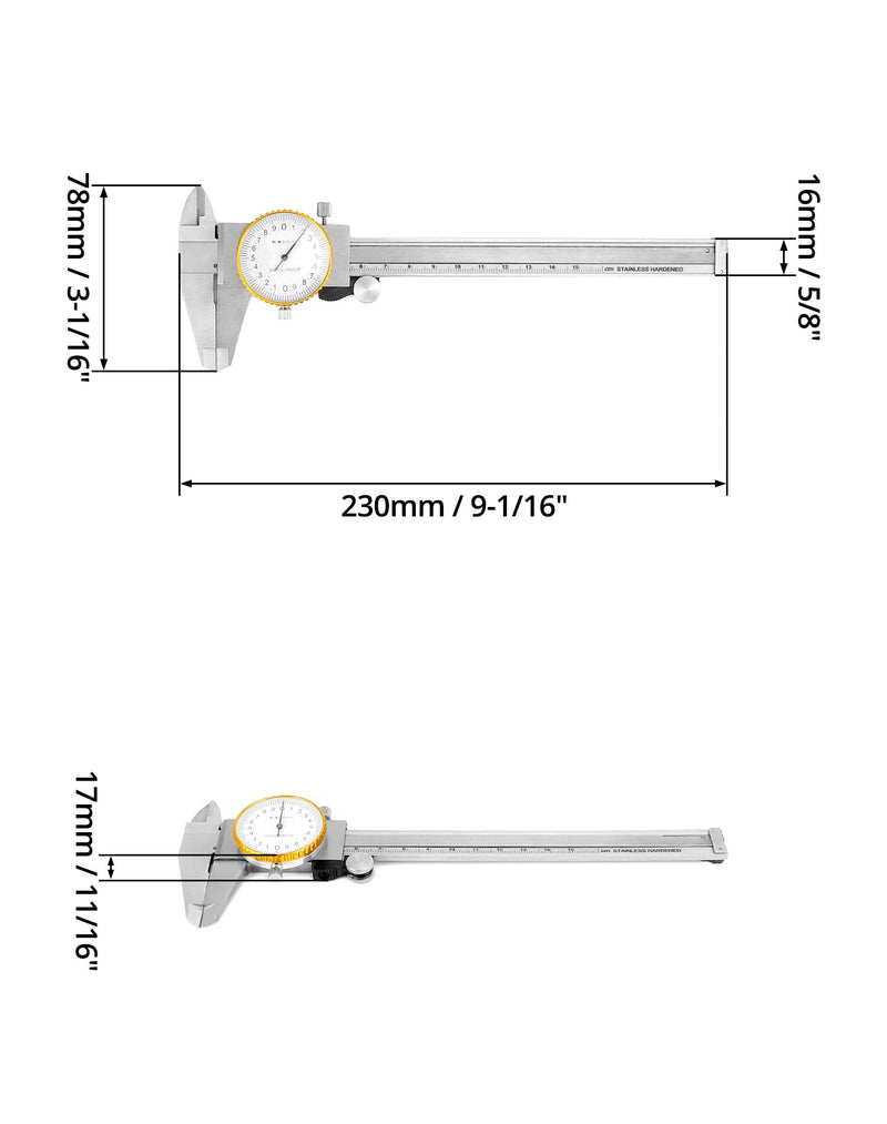 QWORK Dial Calipers, 0-15cm Caliper Measuring Tool, 0.02mm Graduation Interval, Shockproof Measuring Micrometer Vernier Caliper