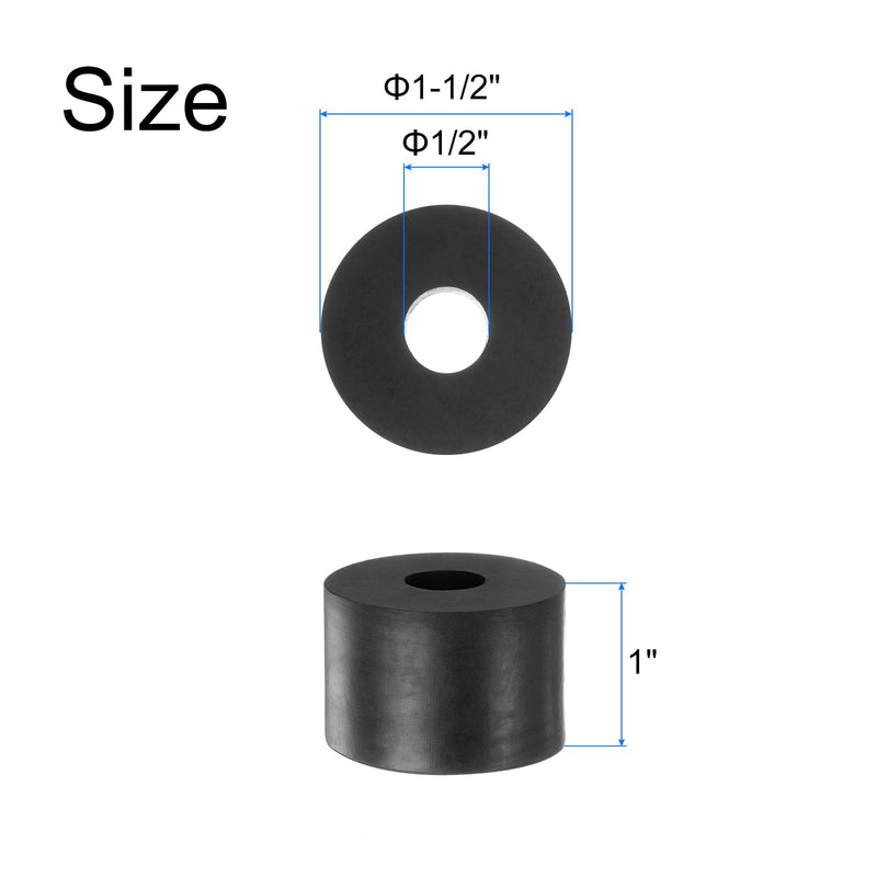 uxcell 8pcs Rubber Spacers 1-1/2" OD, 1/2" ID, 1" Height Round Anti Vibration Spacer Rubber Bushing Grommets Thick Rubber Washers for Home Car Accessories (Pack of 2) 1-1/2" OD x 1/2" ID x 1" Height (Pack of 2)