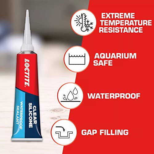 Loctite Silicone Sealant, Clear, 2.7 fl oz Tube, 1 Pack - 100% Waterproof Sealant for Glass, Ceramic, Wood, Plastic & More Single 2.7 Oz Tube