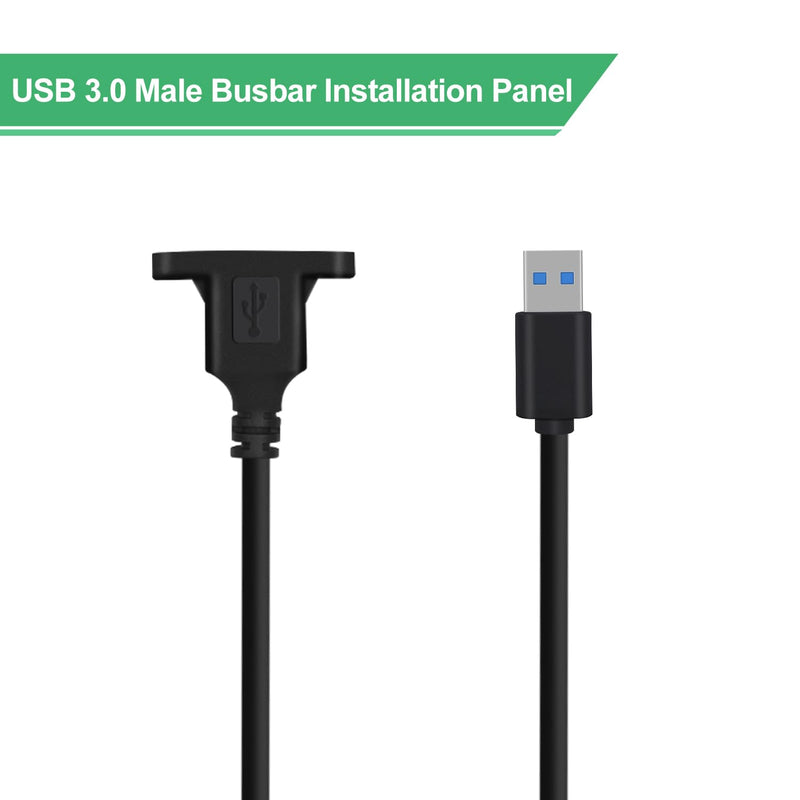 USB 3.0 Panel Mount Extension Cable Short USB Extension Cable with Panel Mount Supports 5Gbps Data Transmit and Power Supply, for Laptops, PC, Phone, Car (Black, 1.6FT / 0.6 m) Black