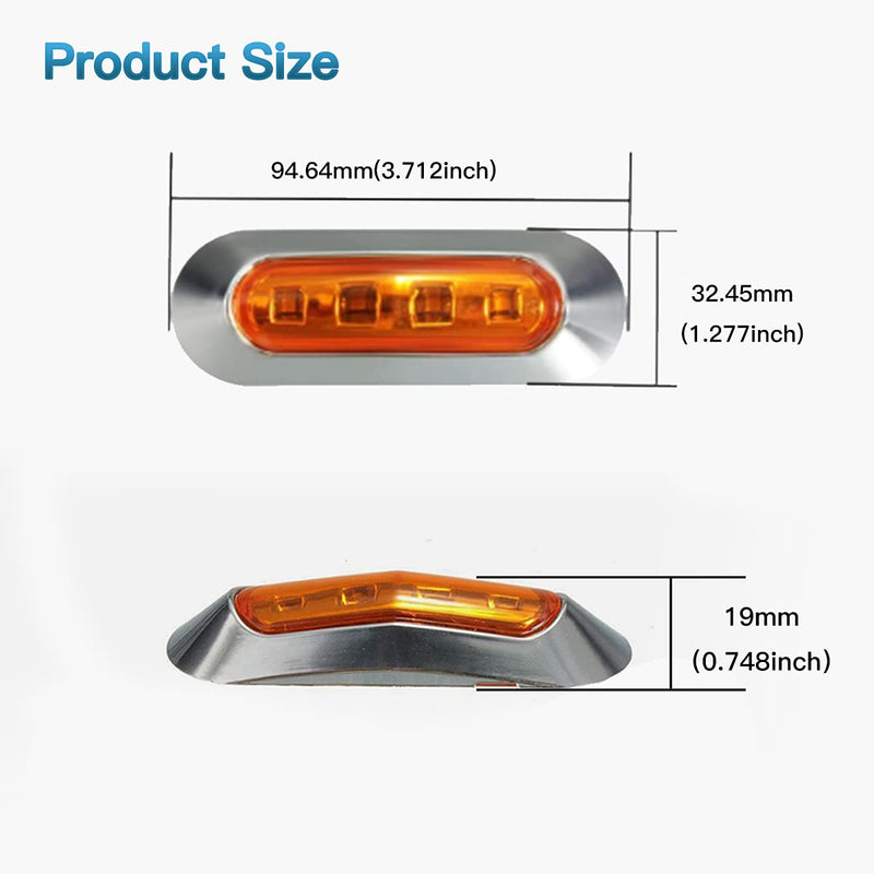 ALFU 10PCS Amber DC12V-24V 4 LED Side Marker Indicator Lights Lamp Front Rear Tail Clearance Lamp Interior Lights with Chrome Bezel Universial for Auto Car Bus Truck Lorry Trailer Boat Deck Courtesy Amber(10PCS)