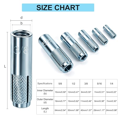 25Pcs Drop-in Anchors,3/8''-16 Zinc-Plated Concrete Knurled Drop-in-Anchor 3/8"-16 25