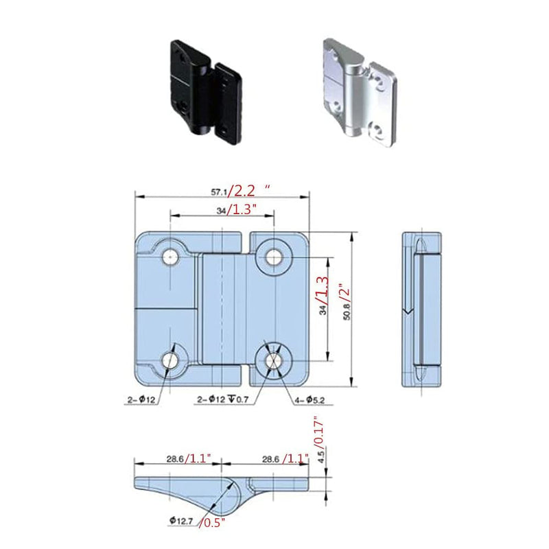 Zinc Alloy Constant Torque Position Control Hinge with Holes Series for E6-10-416-50 E6 2" Leaf Height Symmetric Torque 2Pcs 2 Pieces Black_2
