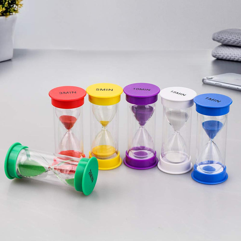 EMDMAK Sand Timer, Acrylic Hourglass Colorful Sandglass Timer 1 min/2 mins/3 mins/5 mins/10 mins/15 mins Sand Clock Timer for Games Classroom Home Office(Pack of 6) Small
