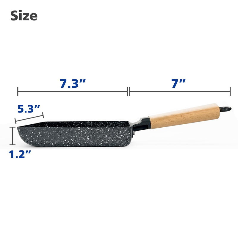 Ceramic Coating Square Japanese Tamagoyaki Omelette Small Skillet, Non-stick Rectangle Egg Roll Pan with Wood Handle (Dark Grey) Dark Gray