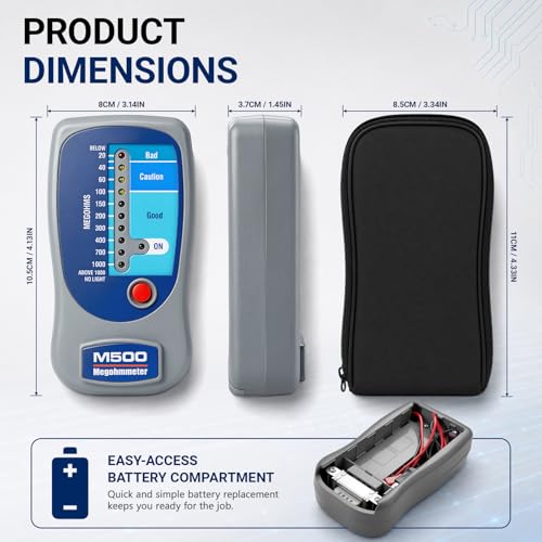 M500 Megohmmeter,Compatible with Supco M500 Electronic Megohmmeter,0 to 1000 Megohms,for HVAC,Motors,Refrigerator Compressors,500 Volts Megohmmeter,Portable Appliances,with Soft Case Insulation Tester