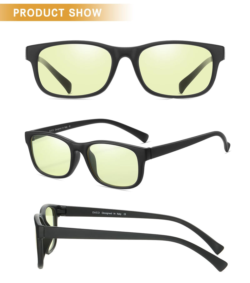 DUCO Blue Light Blocking Glasses Gamer Glasses And Computer Gaming Glasses 8016 Matte Black Frame Amber Lens