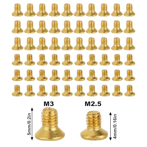 60pcs M3x5mm & M2.5x4mm Flat Head Countersunk Screws Replacement Kit, Gold-Plate Hardware Repair Belt Buckle Screws with Screwdriver for Women Handbag Colorful Wallet Quilted Crossbody Bag