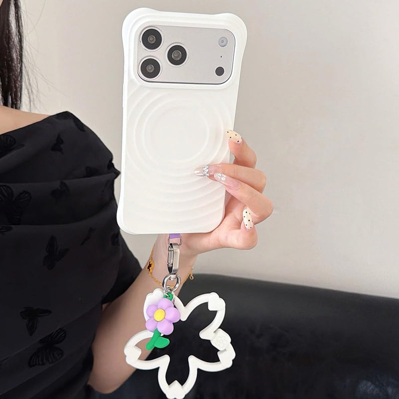 XZC Cute Floral Silicone Phone Charm Wrist Strap, Cherry Blossom Flower Pendant Keychain Lanyard, Colorful Anti-Drop Wristband Sakura Pink