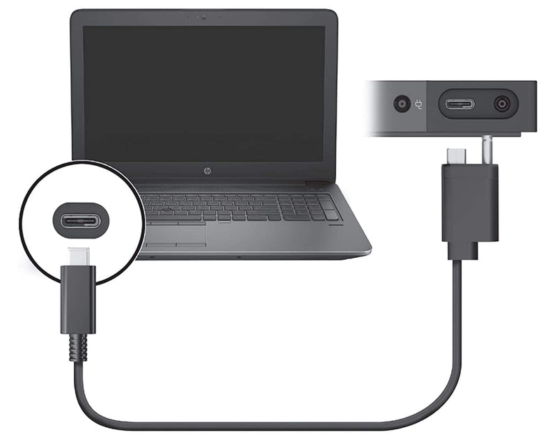 USB-C Docking Station Cable for HP Elitebook 840 G3, X260 1030 G2, Elite X2 1012 G1, Single Custom end (AC + USB Type-C to USB Type-C), Black 843011-001