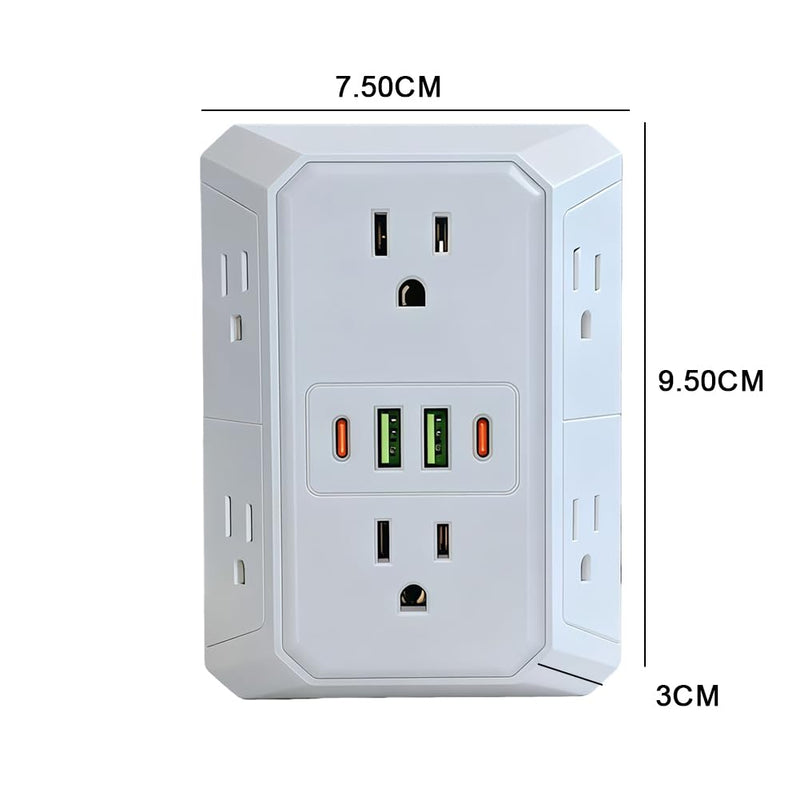 6 in 1 US Plug Wall Outlet Splitter with 2 USB Charging Ports, Multi Electrical Outlet Extender for Indoor Use,White white