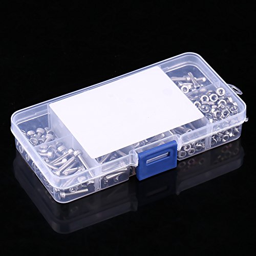 340Pcs 304 Stainless Steel Hex Socket Head Screws Bolts Nuts Assortment Kit with Storage Box, M3 x 5/6/8/10/12/14/16/18/20mm, Combination Screw