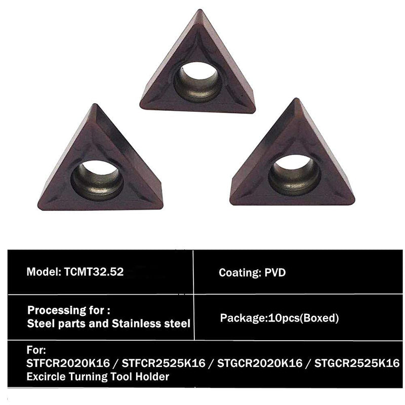 GBJ 10pcs TCMT32.52 TCMT16T308 Bronze R0.8 Carbide Inserts External Turning Inserts Cutting Tools for Steel Parts and Stainless Steel for STFCR Turning Tool Holder (TCMT32.52 (brozen)) 10PCS TCMT16T308 bronze
