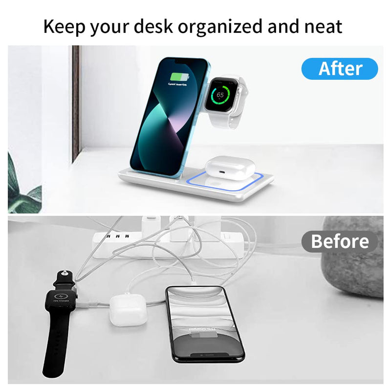 Wireless Charger,ANYLINCON 3 in 1 Wireless Charger Station for iPhone/iWatch/Airpods,iPhone15 14,13,12,11 (Pro, Pro Max)/XS/XR/XS/X/8(Plus),iWatch 7/6/SE/5/4/3/2,AirPods 3/2/pro White