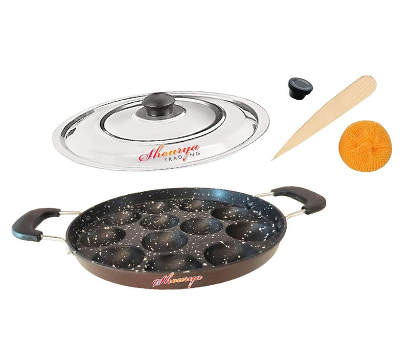Non Stick Appam Pan,Appam Maker,12 Pits Appam Maker, Nonstick Appam Pan,Appa Chetty Paniyaram Pan Patra, (Medium Size)