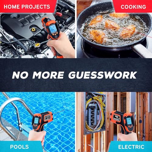 Kizen Infrared Temperature Gun - Handheld Surface Infrared Thermometer for Griddle, Grill, Pizza Oven, Candy, & A/C - Laser Thermometer Gun -58F to 1112F - Surface Temp Gun Orange